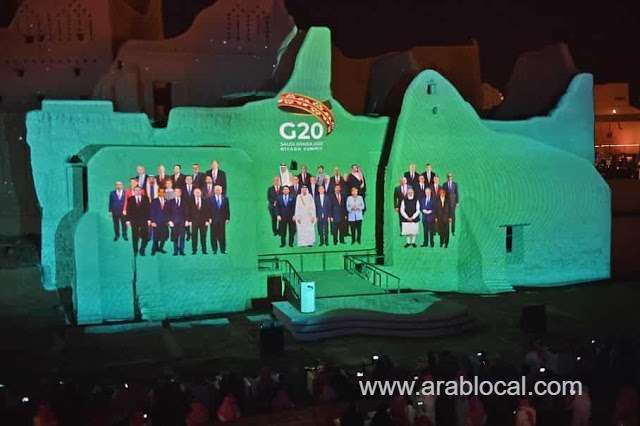 a-historic-picture-of-group-of-20-leaders-adorns-in-heart-of-diriyah-in-riyadh-saudi