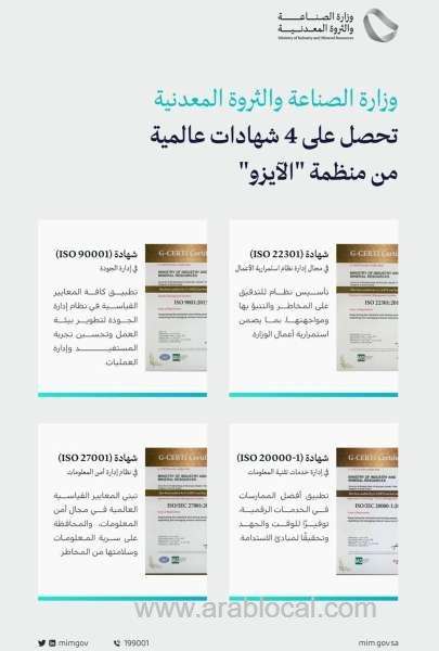 ministry-of-industry-and-mineral-resources-awarded-4-certificates-from-iso-saudi