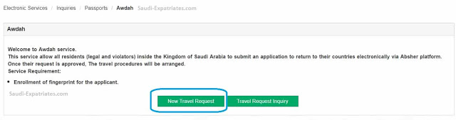 Procedure To Apply For Awdah Service In Absher For Returning To Home Countries From Saudi Arabia