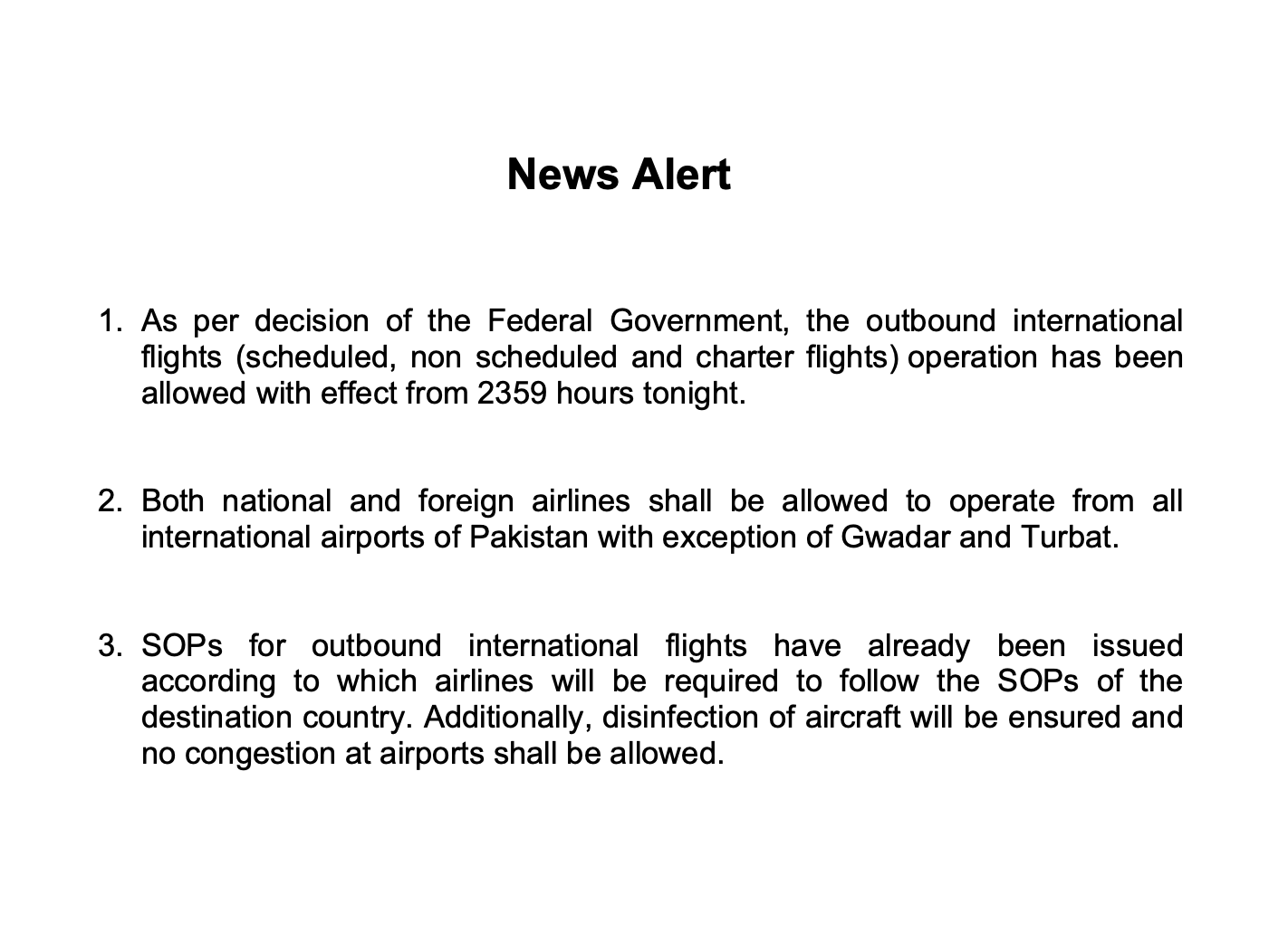 Pakistan Resumes International Flight Operations From May 30