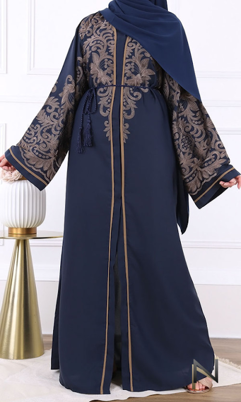 Navy arabesque sleeve detail