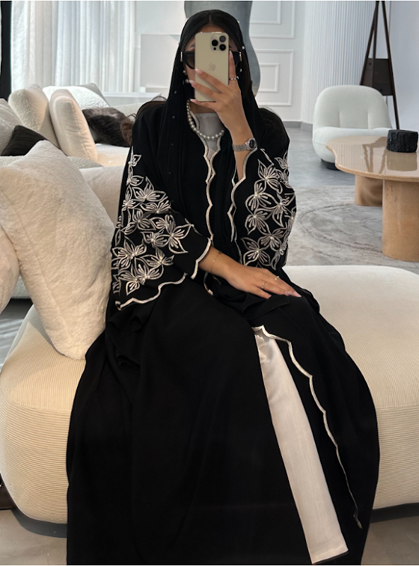  Pearl abaya with floral sleeves