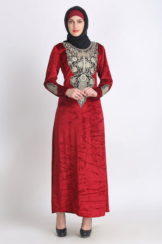 Velvet zari yoke in burgundy