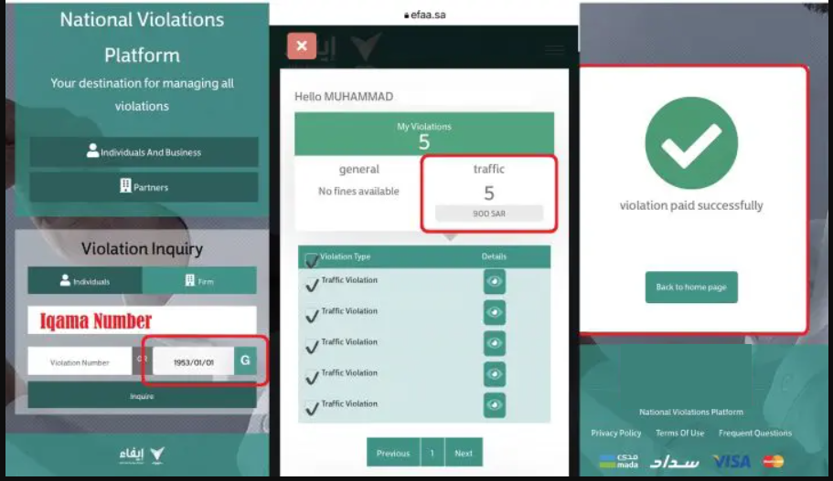 Check Traffic fines through Efaa.sa